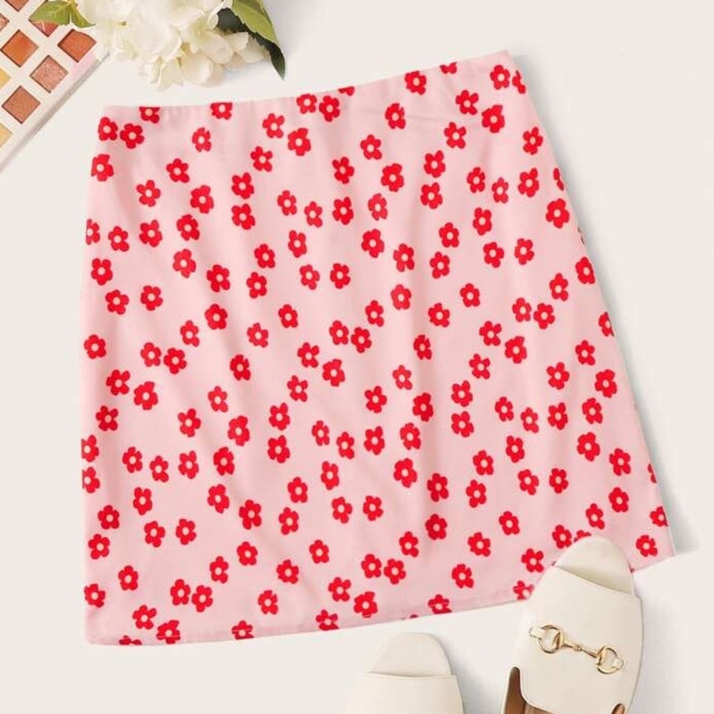 Floral Print Zippered Mini Skirt